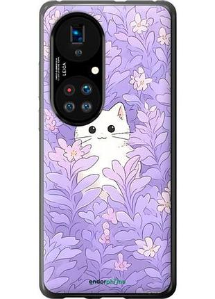 Чохол на huawei p50 котик у квітах