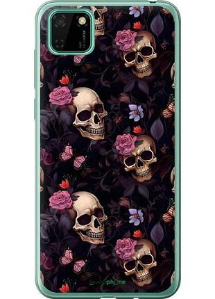 Чехол на huawei y5p черепа и розы хуавей у5p