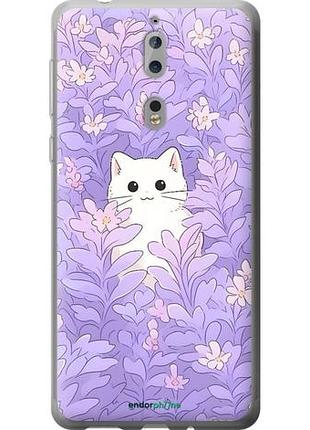 Чохол на nokia 8 котик у квітах