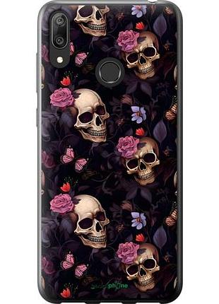 Чехол на huawei y7 2019 черепа и розы хуавей у7 2019