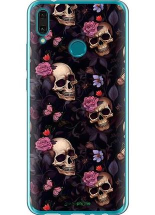 Чохол на huawei y9 2019 черепа та троянди