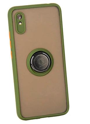 Чехол fiji colorframe для xiaomi redmi 9a матовый бампер с кольцом подставкой khaki