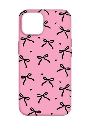 Матовый розовый чехол на apple iphone 14 бантики (принт 405)
