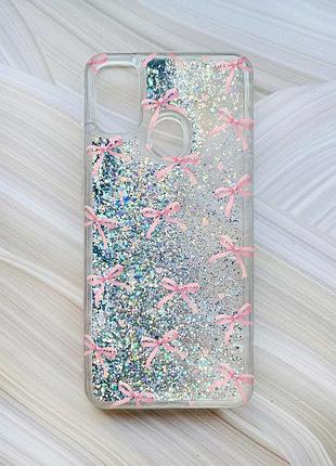 Чехол с плавающими серебряными блестками на samsung galaxy m30s/m21 бантики (принт 404)