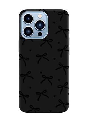 Матовий чорний чохол на apple iphone 13 pro max бантики (принт 405)