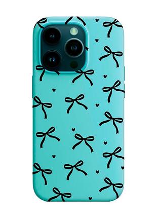 Матовый бирюзовый чехол на apple iphone 14 pro бантики (принт 405)