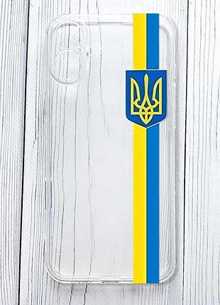 Прозрачный чехол на iphone 16 plus лента украина (принт 253)