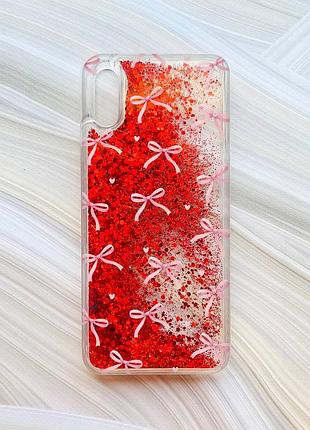 Чехол с плавающими красными блестками на xiaomi redmi 9a бантики (принт 404)