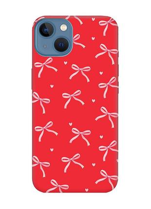 Матовий червоний чохол на apple iphone 13 бантики (принт 404)