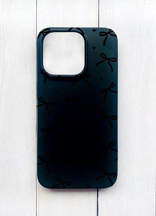 Матовий чорний чохол на iphone 15 plus бантики (принт 405)
