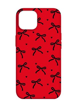 Матовый красный чехол на apple iphone 14 бантики (принт 405)
