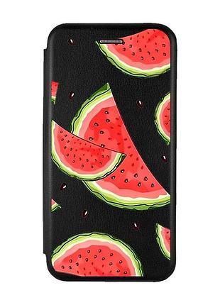 Чехол-книжка черная с рисунком на motorola moto g32 ломтики арбуза (принт 342)