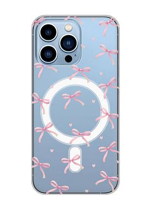 Магнитный чехол на iphone 13 pro max с поддержкой magsafe бантики (принт 404)