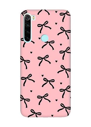 Матовий рожевий чохол на xiaomi redmi note 8 бантики (принт 405)
