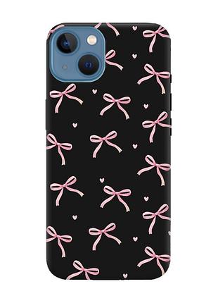 Матовый черный чехол на apple iphone 13 бантики (принт 404)