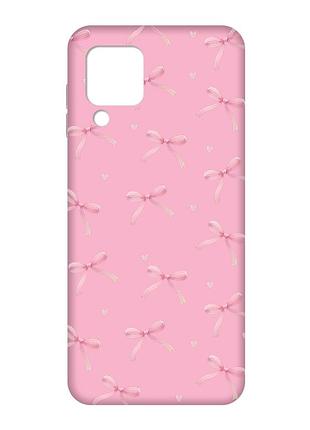 Матовый розовый чехол на samsung galaxy m32/a22/m22 4g бантики (принт 404)