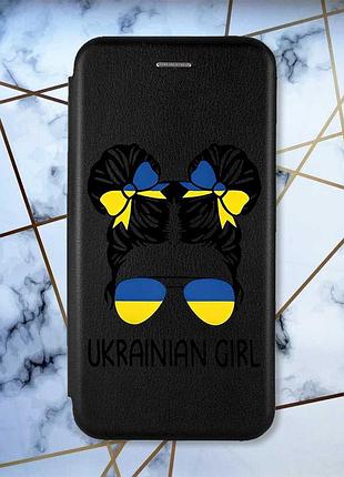 Чохол-книжка чорний з малюнком на motorola moto g72 українська дівчина (принт 113)