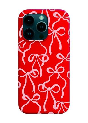 Матовий червоний чохол на apple iphone 14 pro бантики (принт 406)