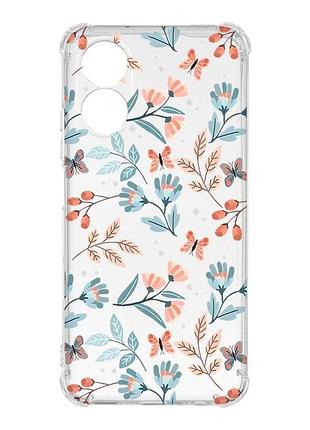 Чехол с утолщёнными углами на oppo a18 цветочный фон (принт 370)