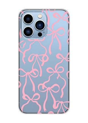 Прозрачный чехол на apple iphone 13 pro max бантики (принт 406)