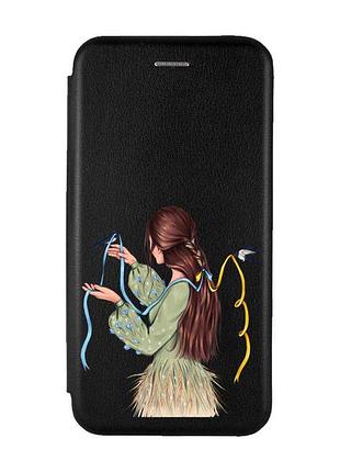 Чехол-книжка черная с рисунком на motorola moto g32 девушка с ласточками (принт 16)