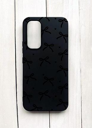 Матовый черный чехол на samsung galaxy a54 5g (a546) бантики (принт 405)