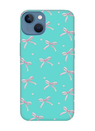 Матовый бирюзовый чехол на apple iphone 13 бантики (принт 404)