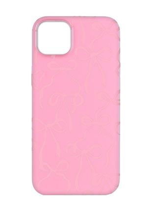 Матовый розовый чехол на apple iphone 14 plus бантики (принт 406)