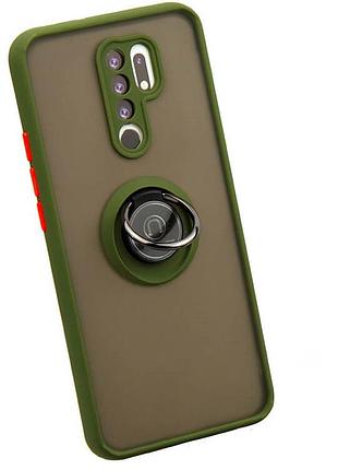 Чехол fiji colorframe для xiaomi redmi 9 матовый бампер с кольцом подставкой khaki