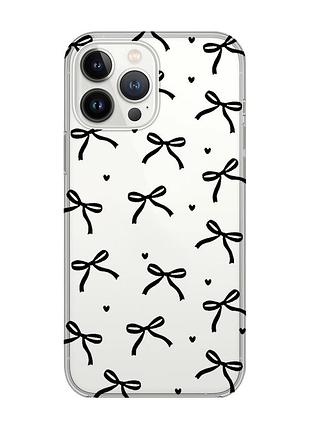Прозрачный чехол с защитой камеры на iphone 14 pro max бантики (принт 405)
