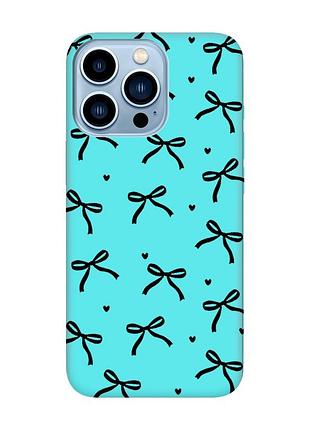 Матовий бірюзовий чохол на apple iphone 13 pro max бантики (принт 405)