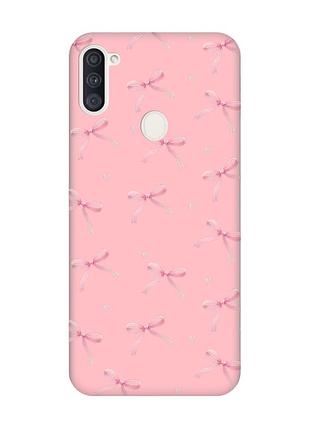 Матовый розовый чехол на samsung galaxy a11 бантики (принт 404)