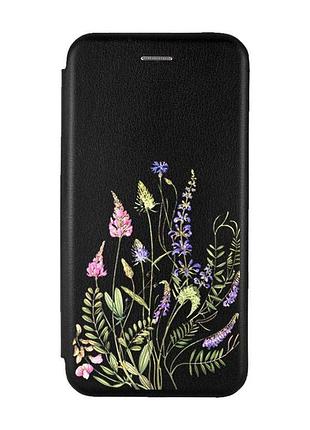 Чехол-книжка черная с рисунком на motorola moto g32 цветочная идиллия (принт 382)