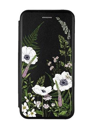 Чехол-книжка черный с рисунком на motorola moto g24 цветы полевые (принт 363)