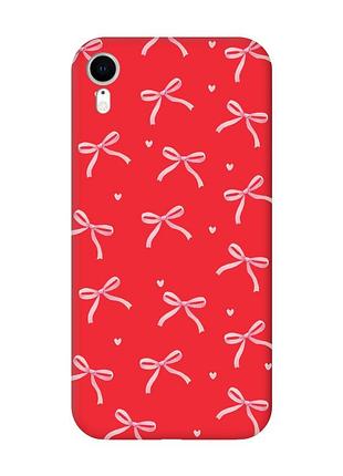 Матовый красный чехол на apple iphone xr бантики (принт 404)