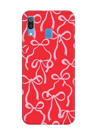 Матовый красный чехол на samsung galaxy a30 (2019) / a20 (2019) бантики (принт 406)