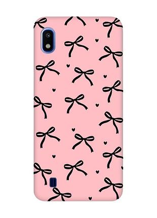 Матовый розовый чехол на samsung galaxy a10 (2019) a105 бантики (принт 405)