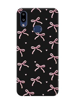Матовый черный чехол на samsung galaxy a10ѕ a107 бантики (принт 404)