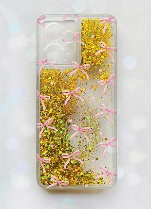 Чехол с плавающими золотыми блестками на xiaomi redmi note 12 4g бантики (принт 404)