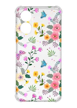 Чехол с утолщёнными углами на oppo a18 цветочный фон (принт 369)