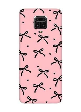 Матовий рожевий чохол на xiaomi redmi note 9 pro/9s/9 pro max бантики (принт 405)