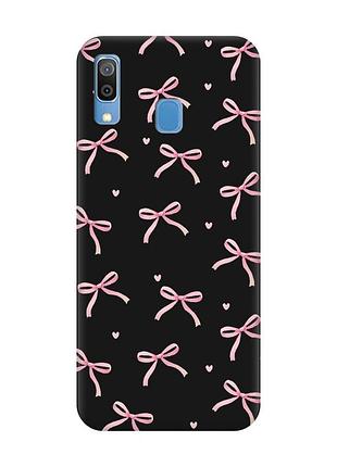Матовый черный чехол на samsung galaxy a30 (2019) / a20 (2019) бантики (принт 404)