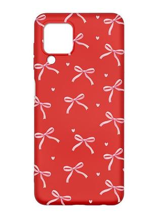 Матовый красный чехол на samsung galaxy m32/a22/m22 4g бантики (принт 404)