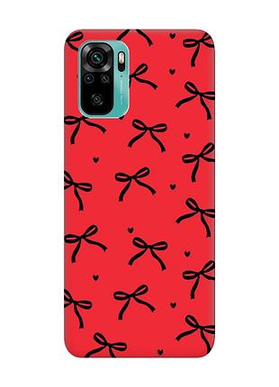 Матовий червоний чохол на xiaomi redmi note 10/note 10s бантики (принт 405)