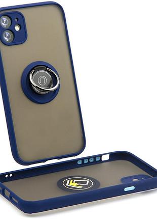 Чохол fiji colorframe для apple iphone 11 матовий бампер з кільцем підставкою dark blue