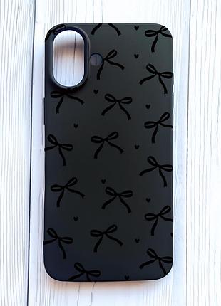 Матовый черный чехол на iphone 16 plus бантики (принт 405)