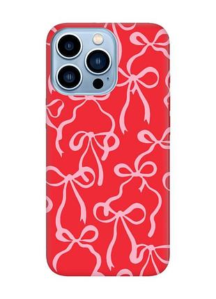 Матовий червоний чохол на apple iphone 13 pro max бантики (принт 406)