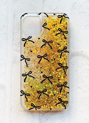Чохол з плаваючими золотими блискітками на iphone 11 бантики (принт 405)