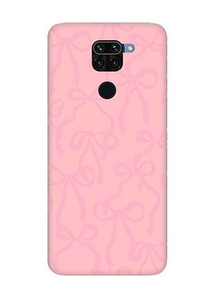 Матовый розовый чехол на xiaomi redmi note 9 бантики (принт 406)
