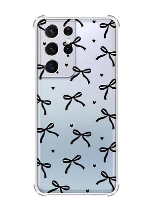 Чехол с утолщёнными углами на samsung galaxy s21 ultra бантики (принт 405)